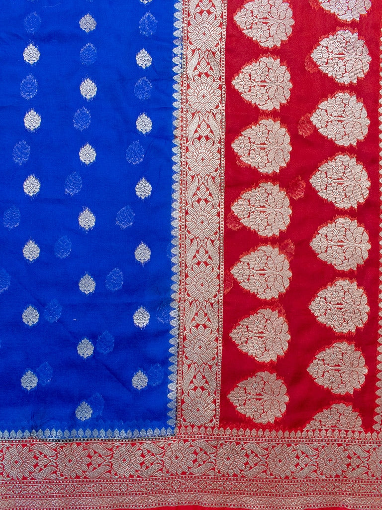 Banarasi Dual Tone Semi Chiffon Saree Silver Zari Buti Weaving