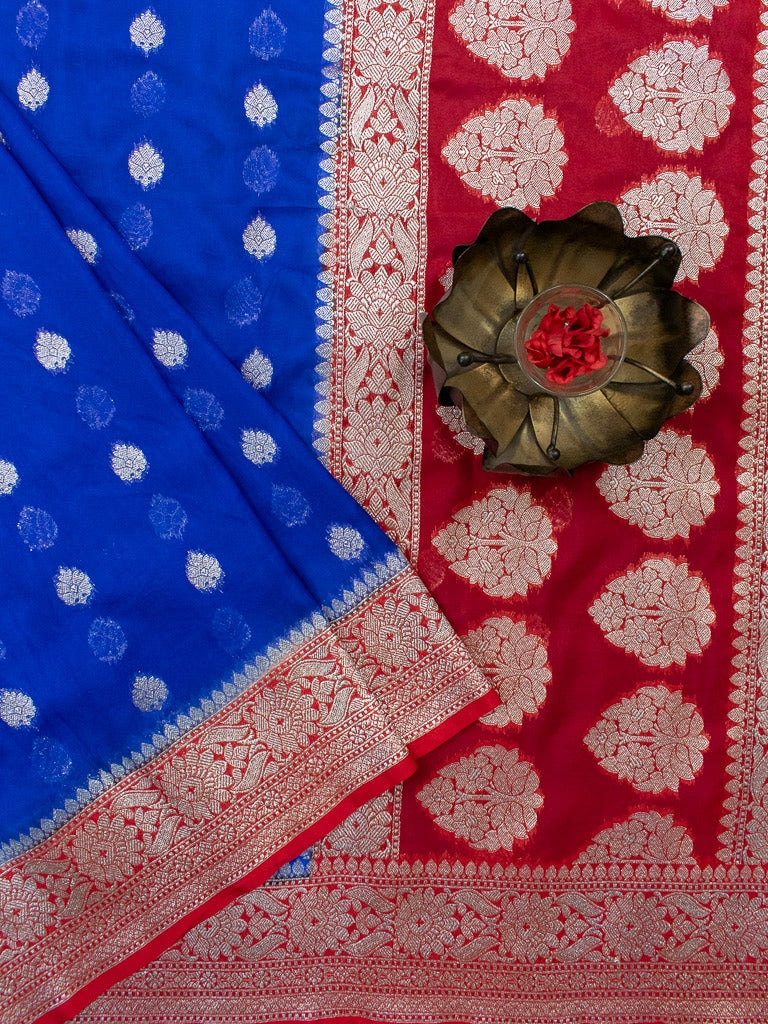 Banarasi Dual Tone Semi Chiffon Saree Silver Zari Buti Weaving