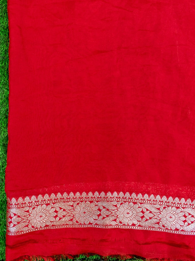 Banarasi Dual Tone Semi Chiffon Saree Silver Zari Buti Weaving
