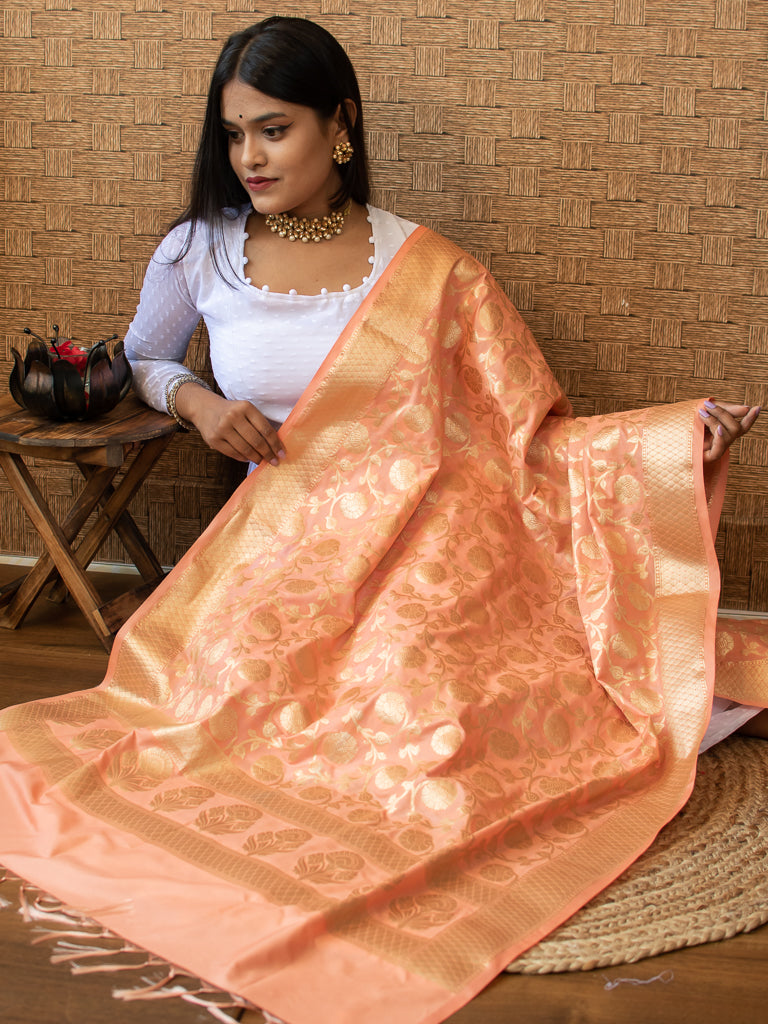 Banarasi Art Silk Floral Jaal Dupatta-Peach