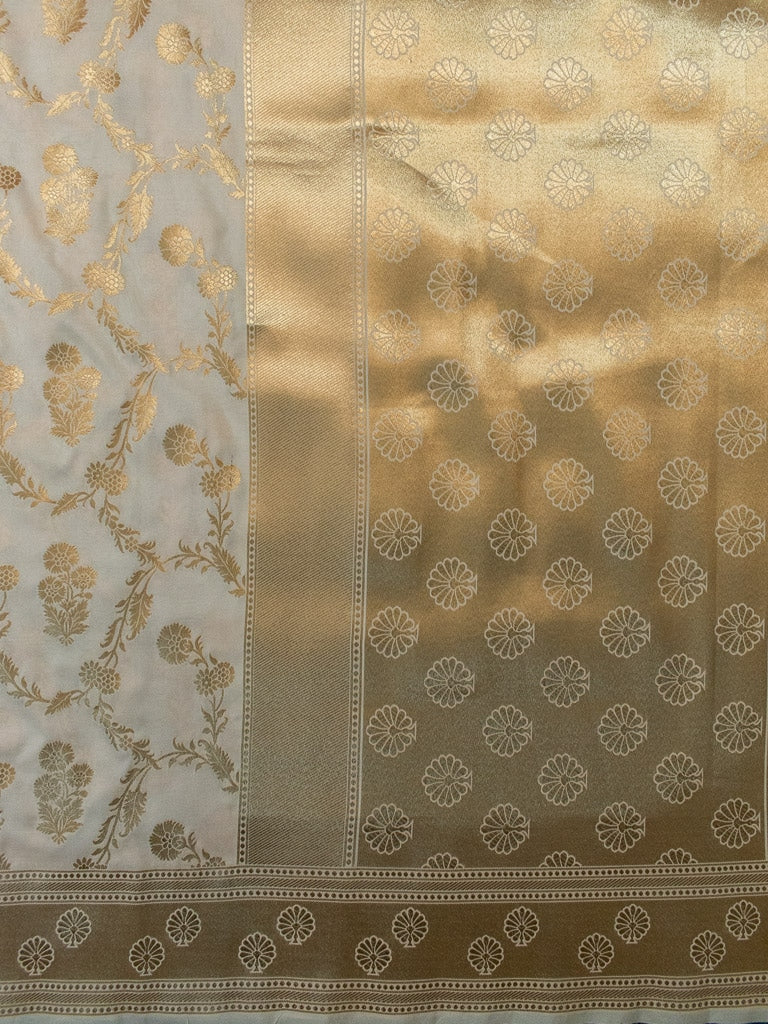 Banarasi Art Katan Silk Saree With Zari Jaal Weaving-Off White