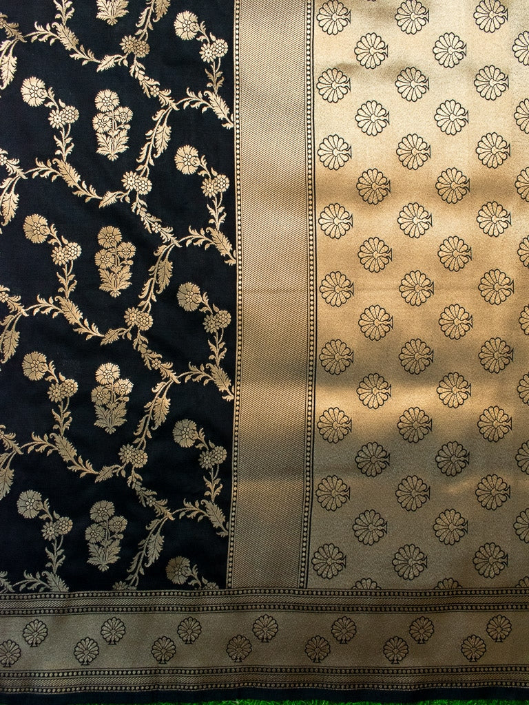 Banarasi Art Katan Silk Saree With Zari Jaal Weaving-Black