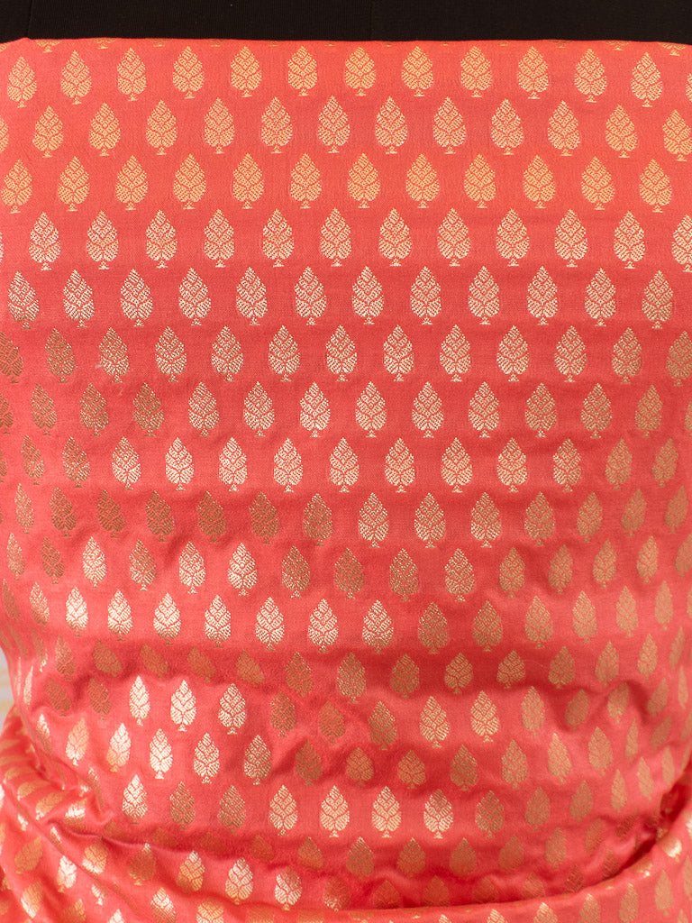 Banarasi Handloom Semi Silk Salwar Kameez Zari & Meena Floral Weaving Fabric-Coral Pink