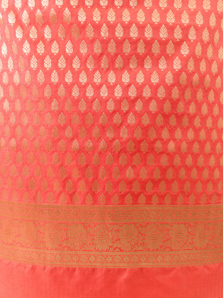 Banarasi Handloom Semi Silk Salwar Kameez Zari & Meena Floral Weaving Fabric-Coral Pink