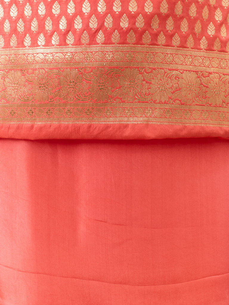 Banarasi Handloom Semi Silk Salwar Kameez Zari & Meena Floral Weaving Fabric-Coral Pink