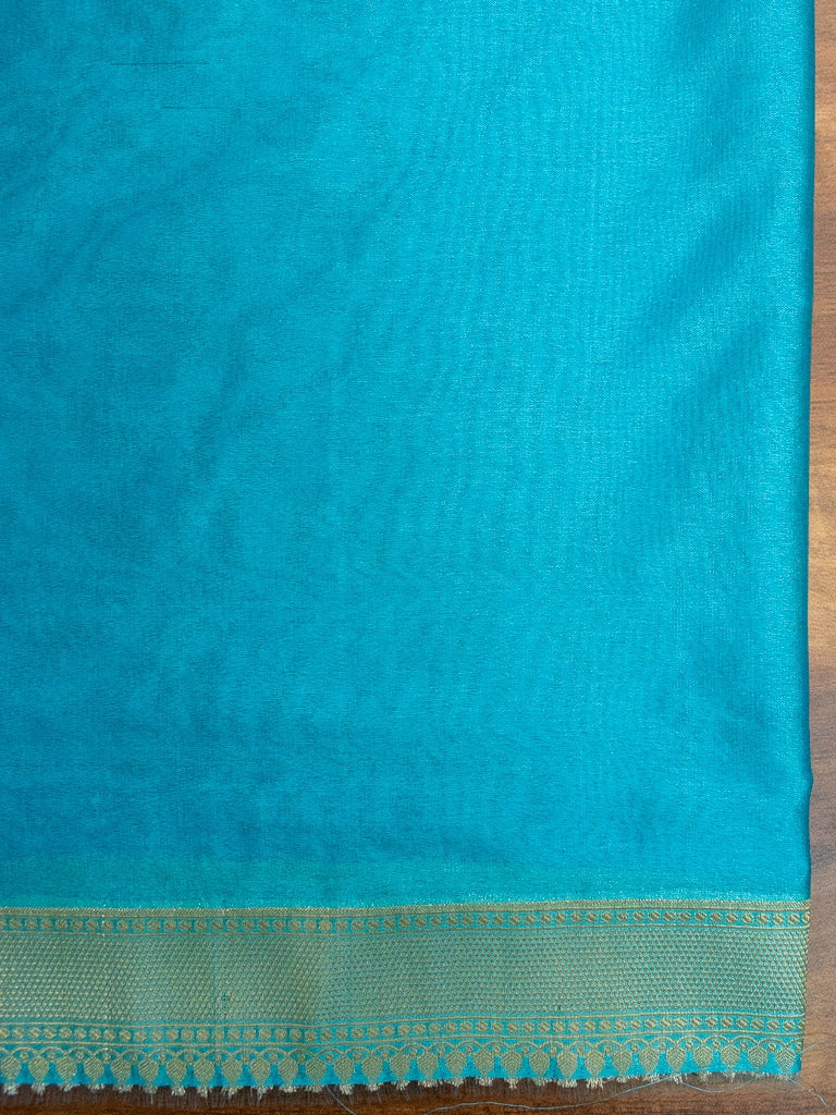 Banarasi Glossy Semi Silk Saree With Zari Weaving & Contrast Skirt Border-Green & Blue