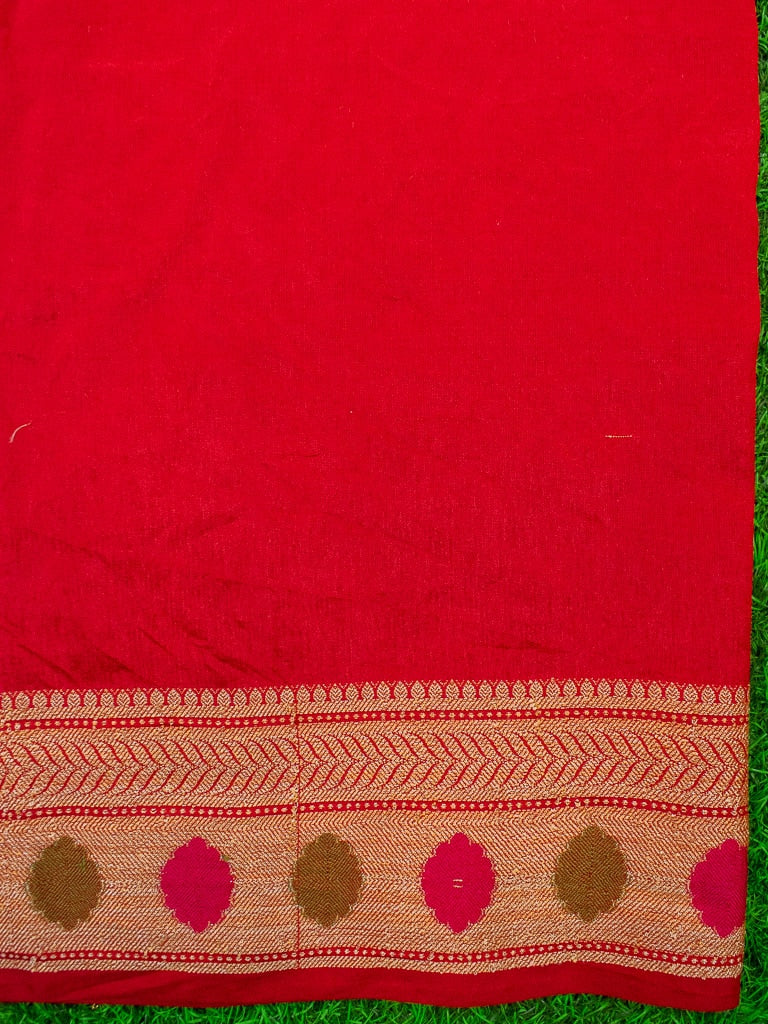 Banarasi Semi Silk Bandhini Saree With Zari & Meena Weaving-Red