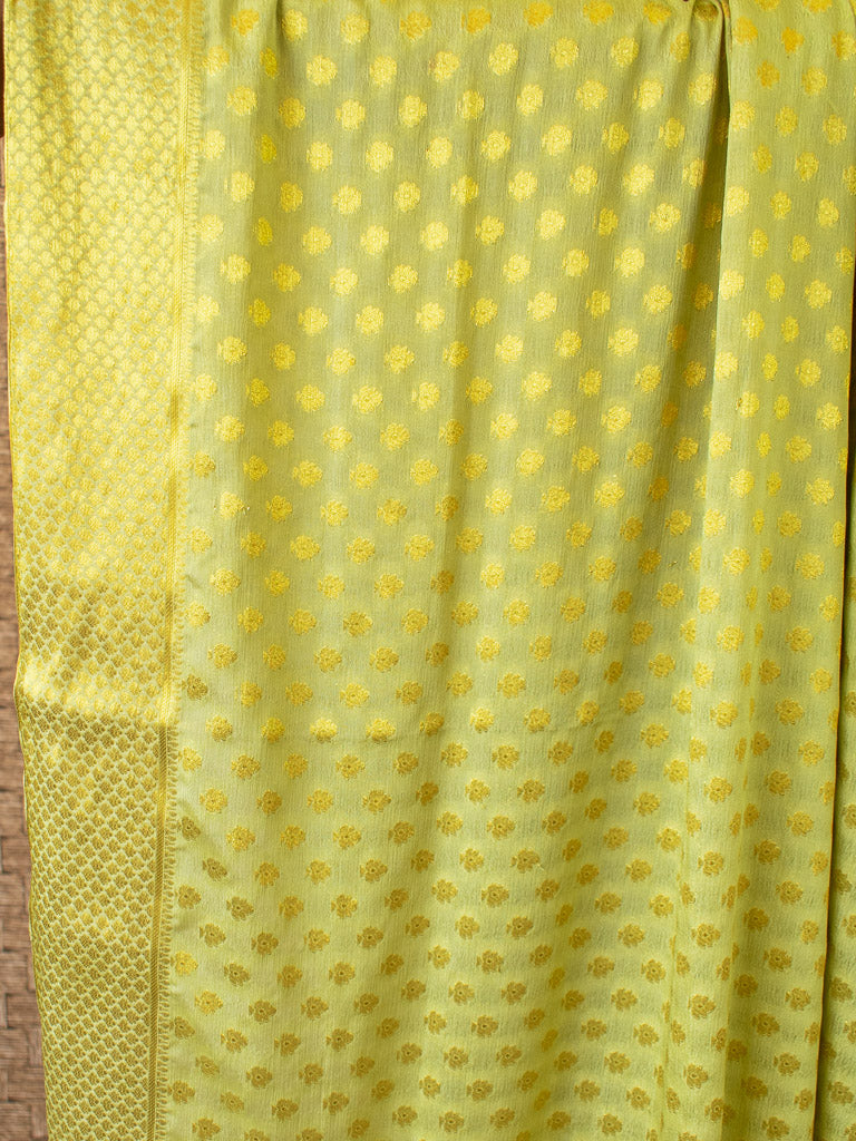 Banarasi Semi Chiffon Saree Gold Zari Buti Weaving-Green