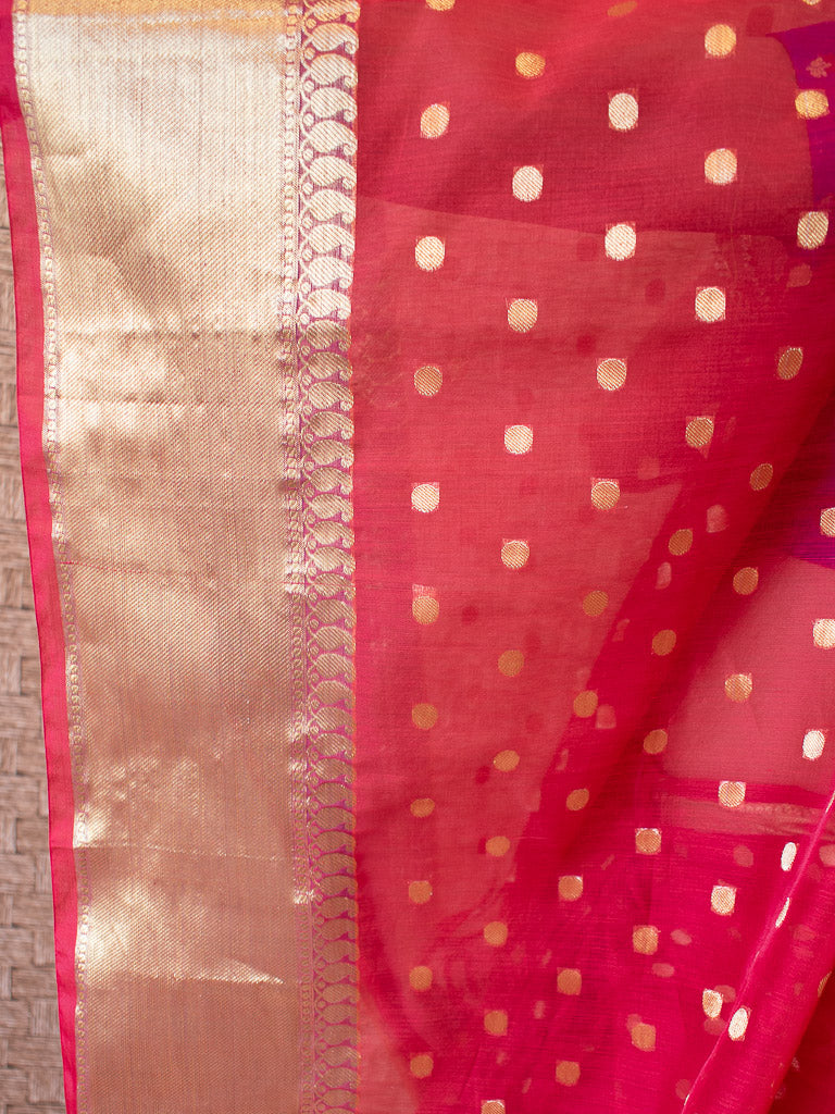 Banarasi Chanderi Cotton Zari Polka Dots Weaving - Red