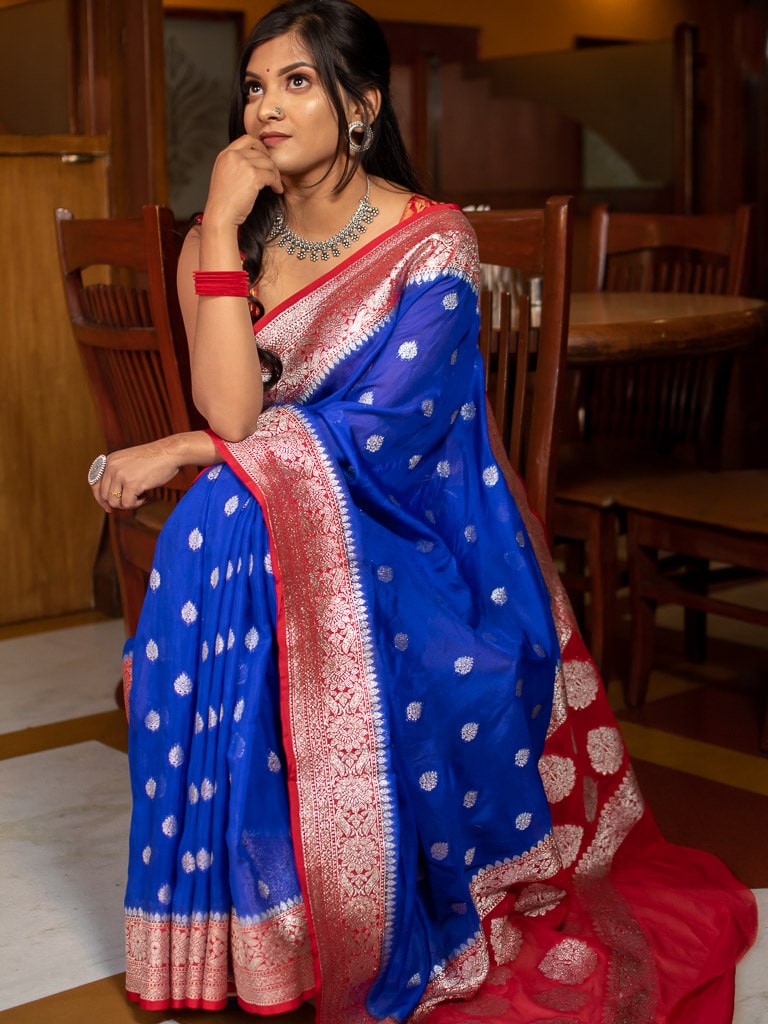 Banarasi Dual Tone Semi Chiffon Saree Silver Zari Buti Weaving –  Banarasikargha