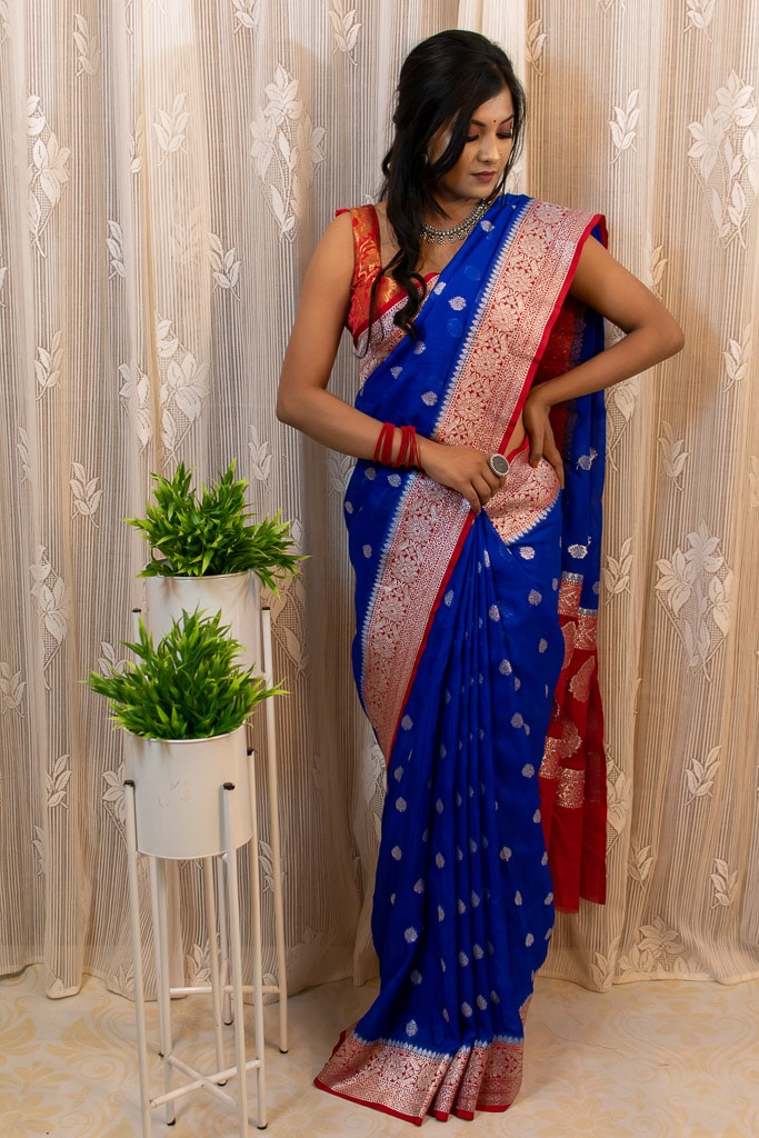 Banarasi Dual Tone Semi Chiffon Saree Silver Zari Buti Weaving