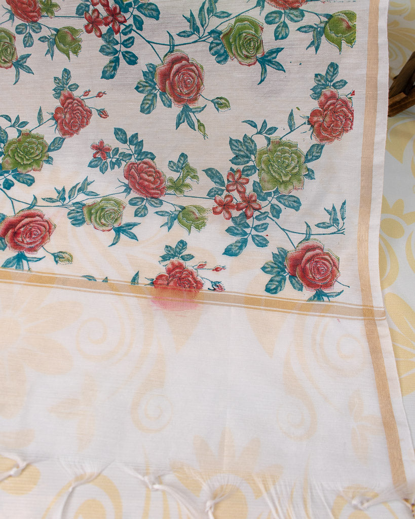 Banarasi Plain Cotton Salwar Kameez With Floral Printed Dupatta-Green