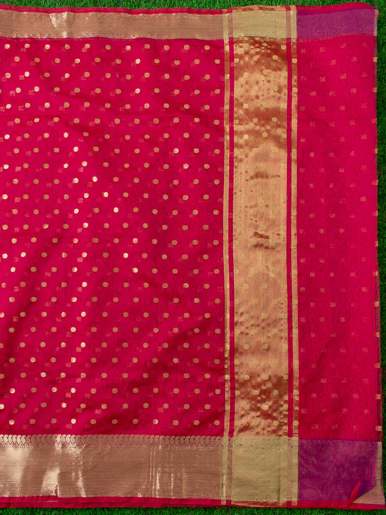 Banarasi Chanderi Cotton Zari Polka Dots Weaving - Red