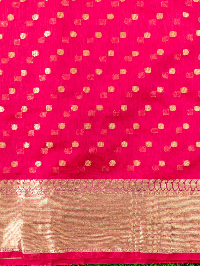 Banarasi Chanderi Cotton Zari Polka Dots Weaving - Red