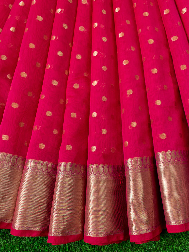 Banarasi Chanderi Cotton Zari Polka Dots Weaving - Red