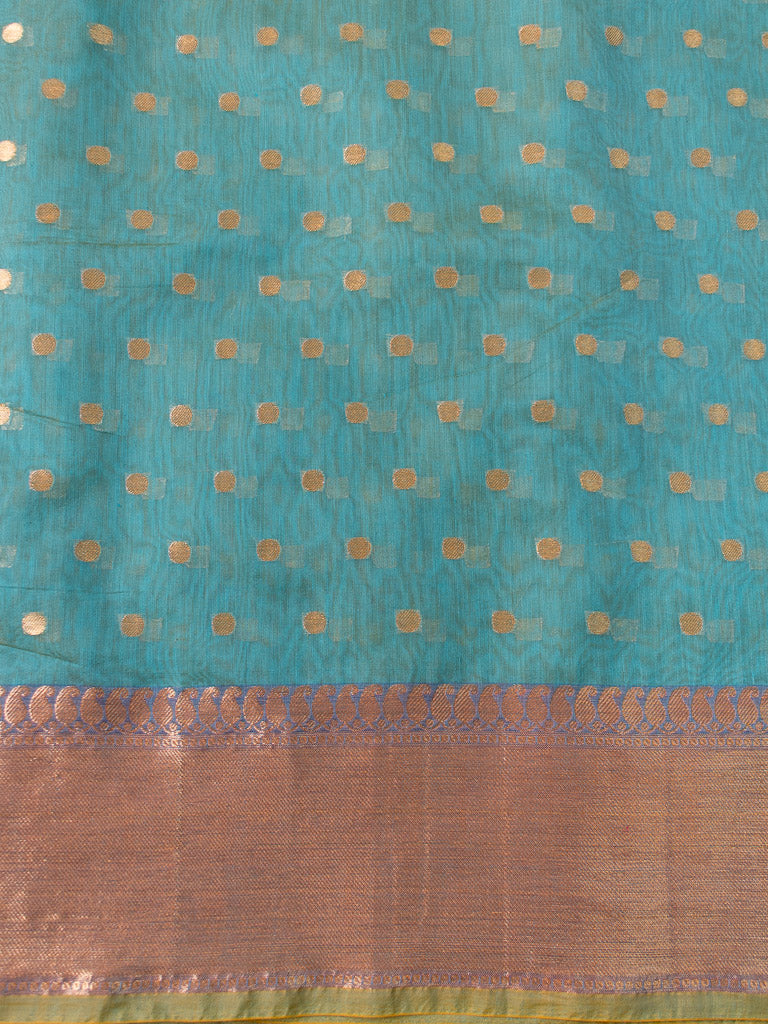 Banarasi Chanderi Cotton Zari Polka Dots Weaving - SKy Blue