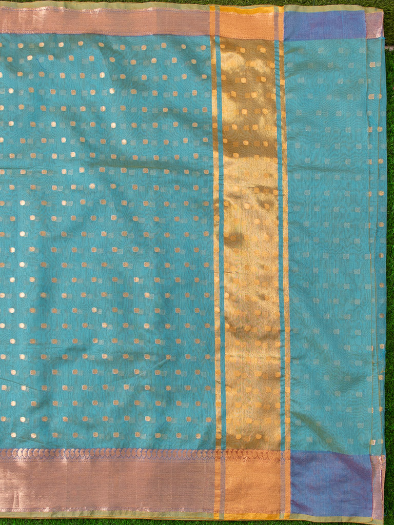 Banarasi Chanderi Cotton Zari Polka Dots Weaving - SKy Blue