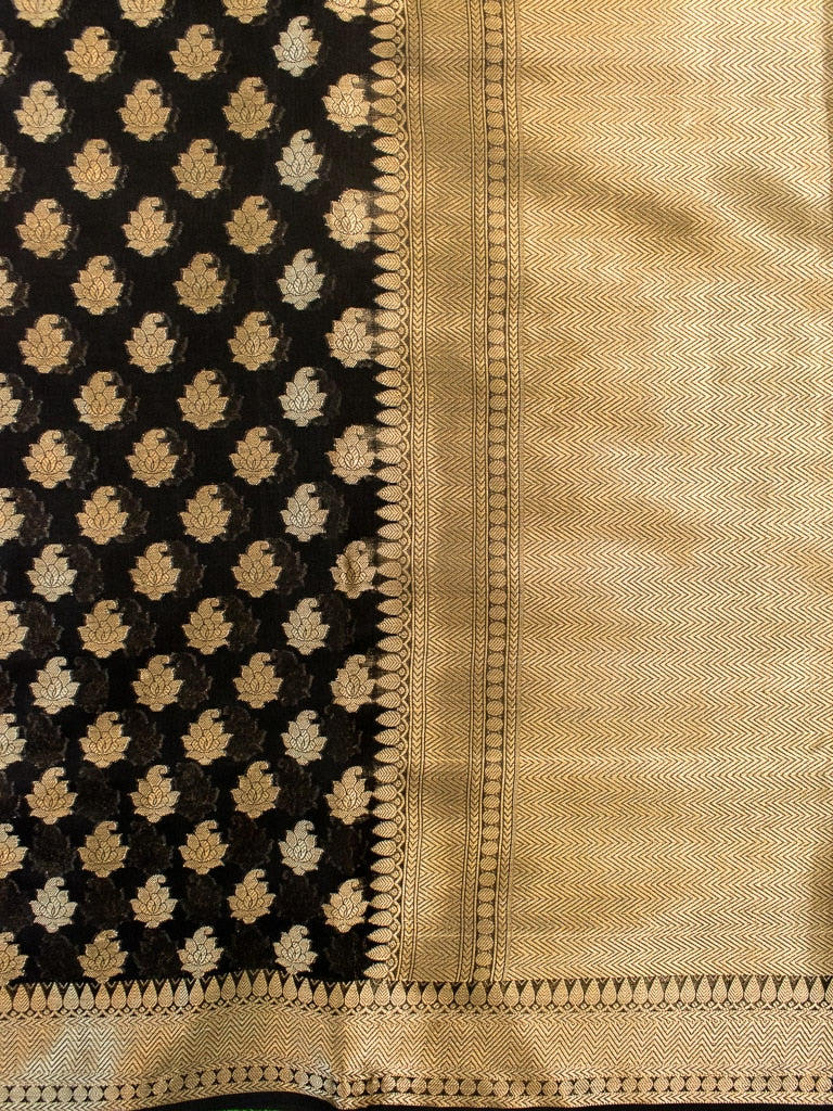 Banarasi Semi Silk Saree With Zari Buti Weaving-Black
