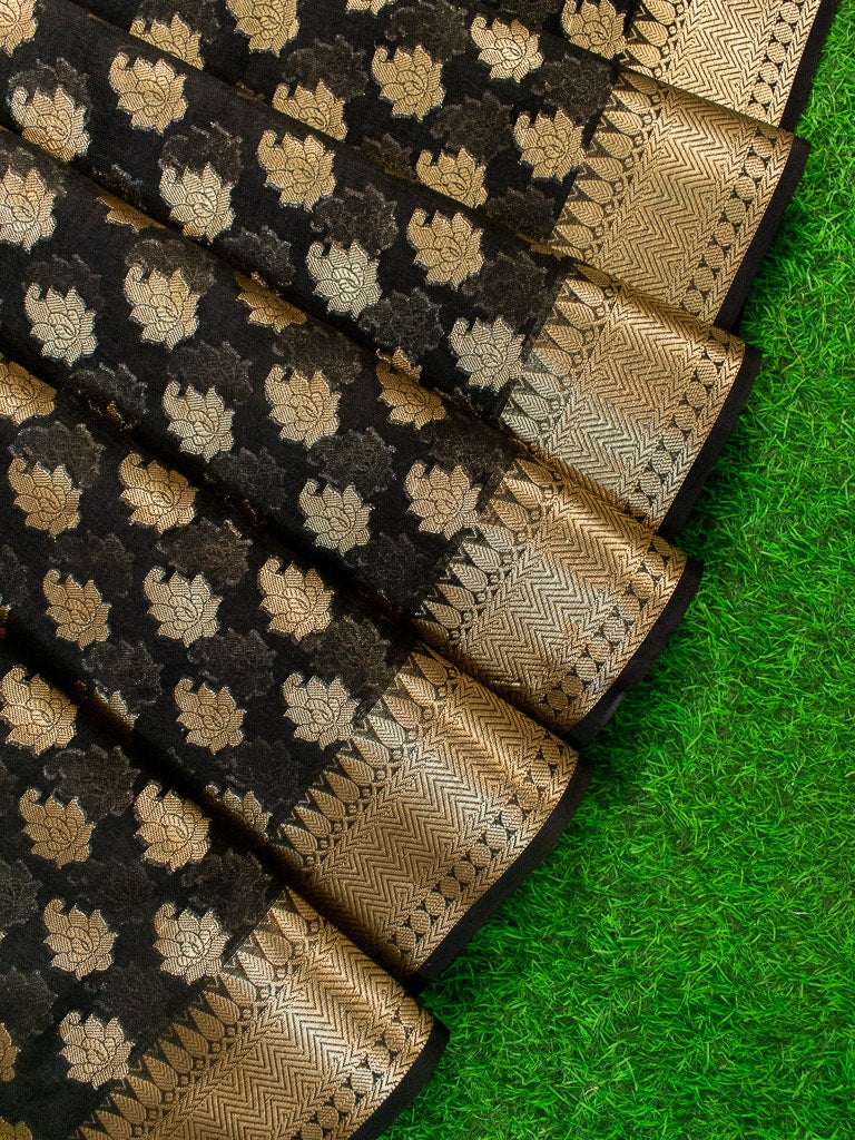 Banarasi Semi Silk Saree With Zari Buti Weaving-Black