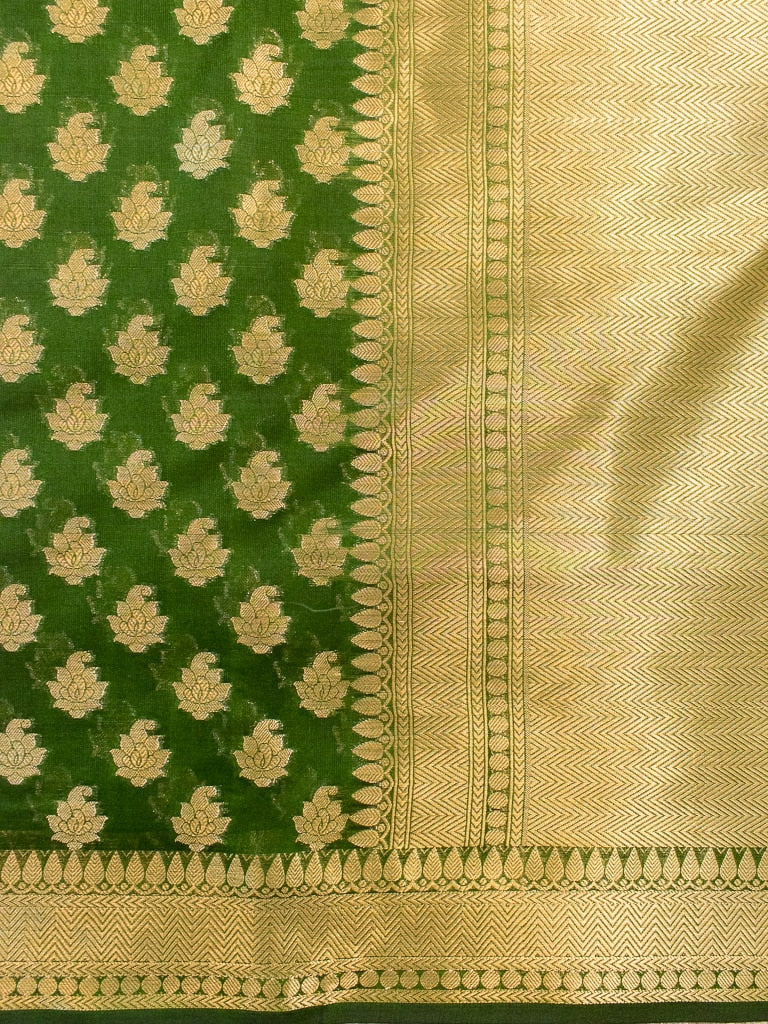 Banarasi Semi Silk Saree With Zari Buti Weaving-Green