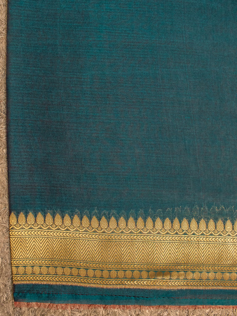 Banarasi Semi Silk Saree With Zari Buti Weaving-Metallic Blue