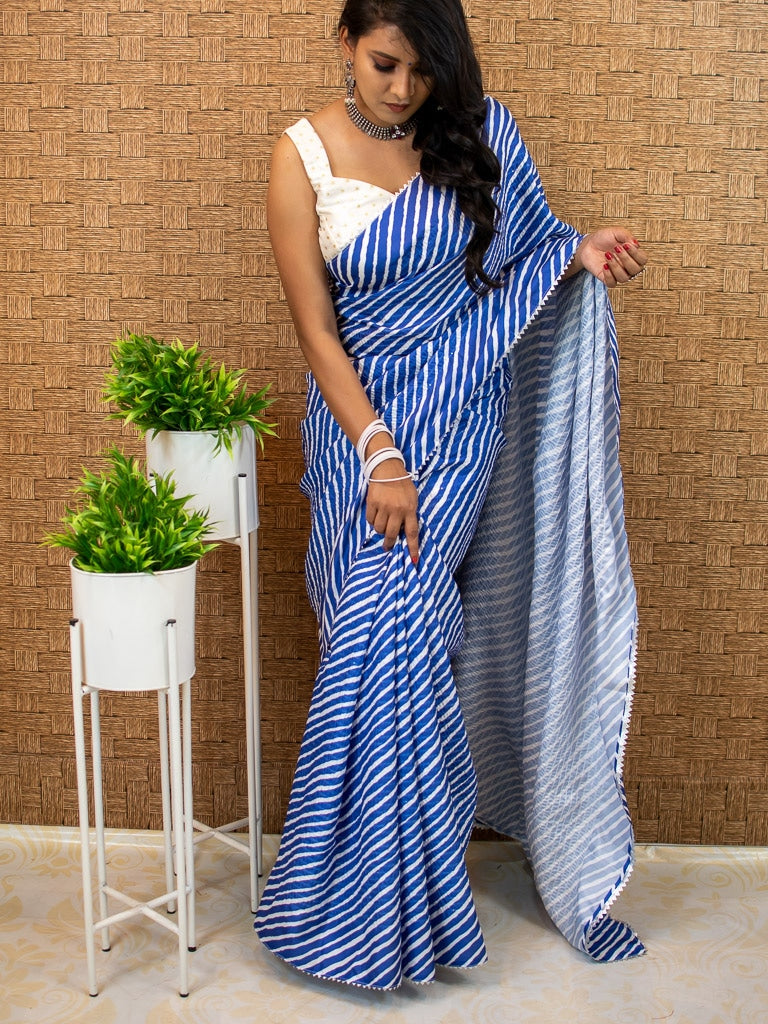 Cotton Silk Leheriya Saree-Blue