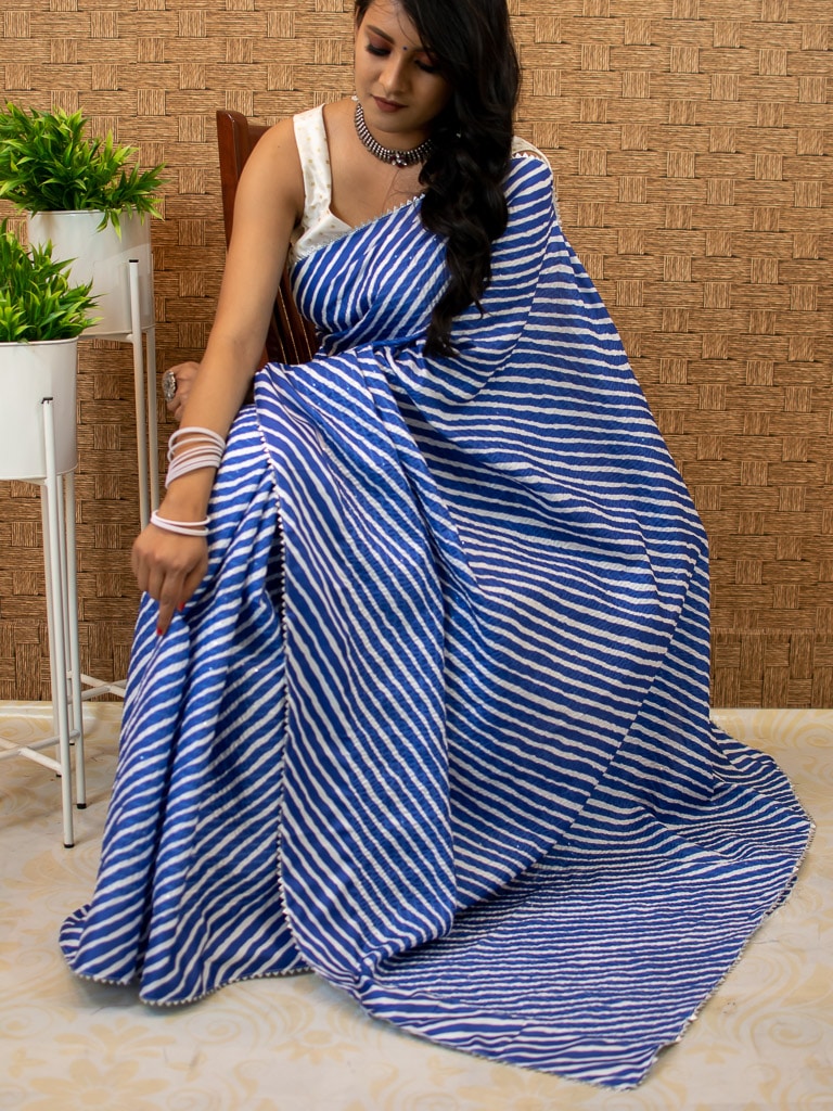 Cotton Silk Leheriya Saree-Blue