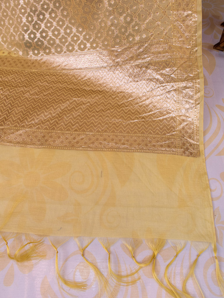Banarasi Organza Silk Dual Shade Salwar Kameez Material With Silver Zari Weaving-Yellow & Pink