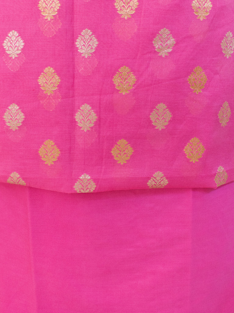 Banarasi Organza Silk Dual Shade Salwar Kameez Material With Silver Zari Weaving-Yellow & Pink