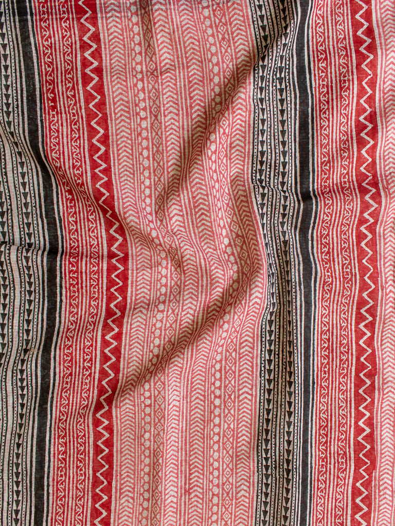 Hand Block Printed Kota Check Saree -White & Red