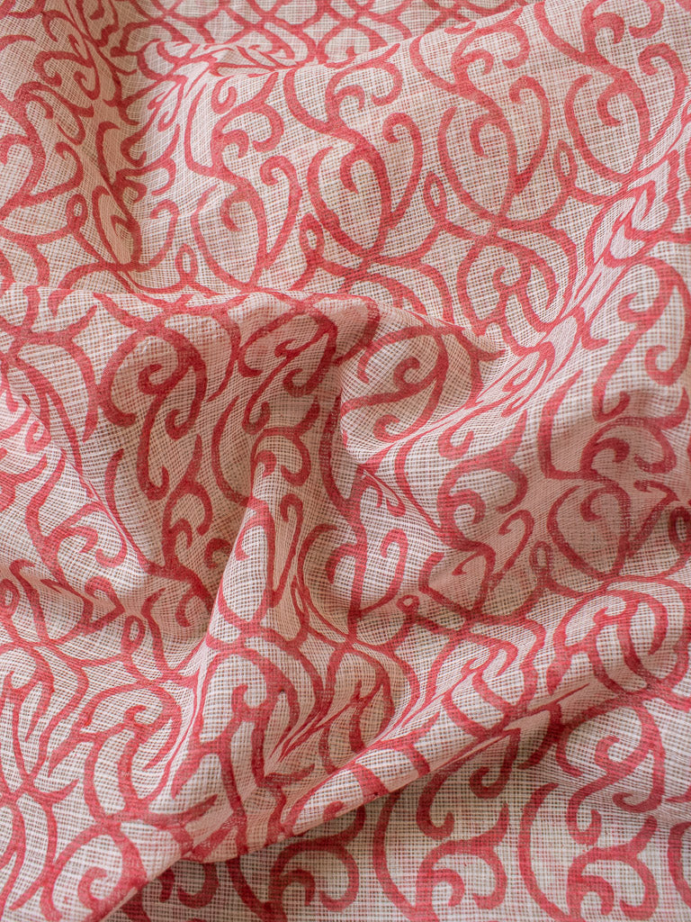 Hand Block Printed Kota Check Saree -White & Red