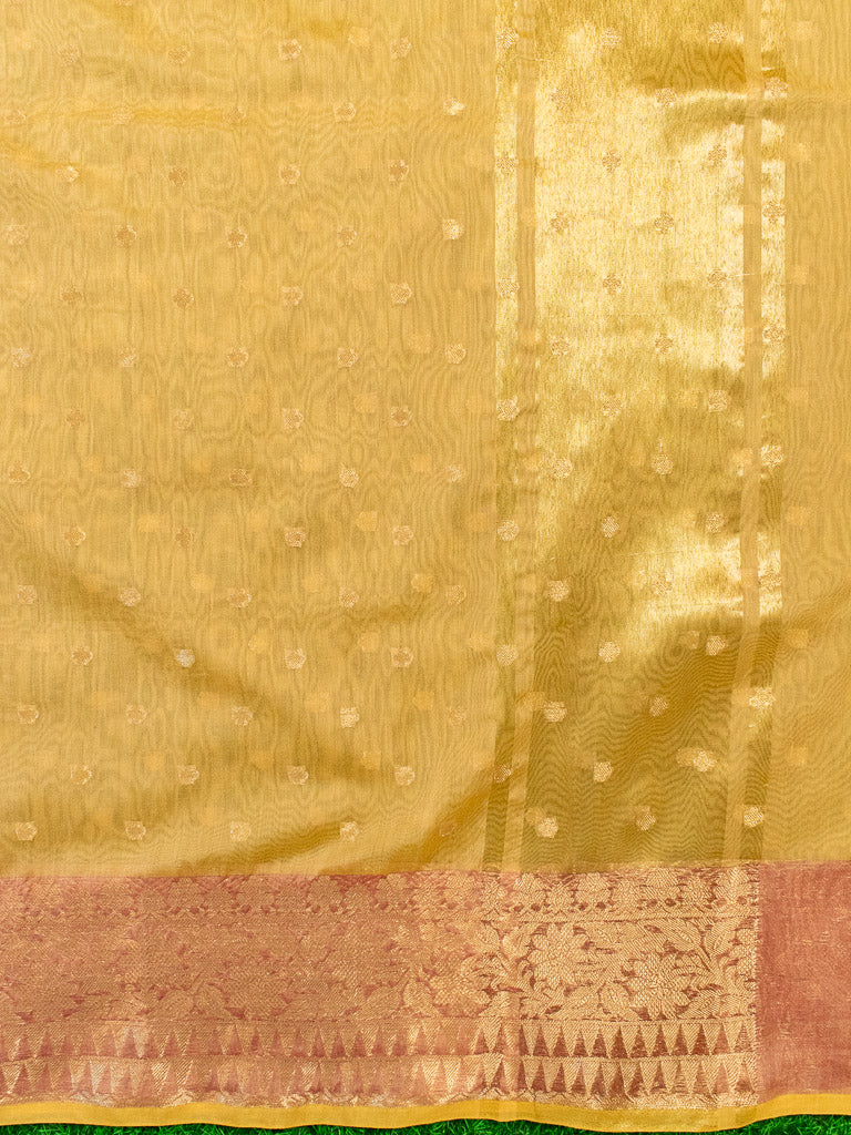 Banarasi Chanderi Cotton Zari Polka Dots Weaving-Yellow