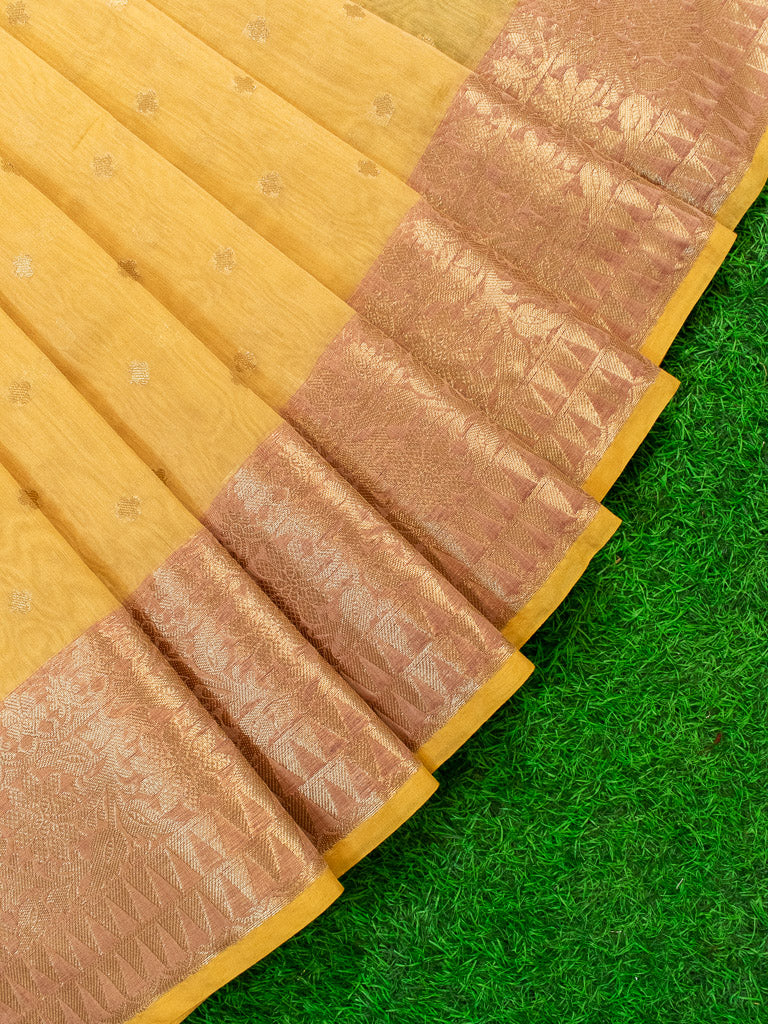 Banarasi Chanderi Cotton Zari Polka Dots Weaving-Yellow