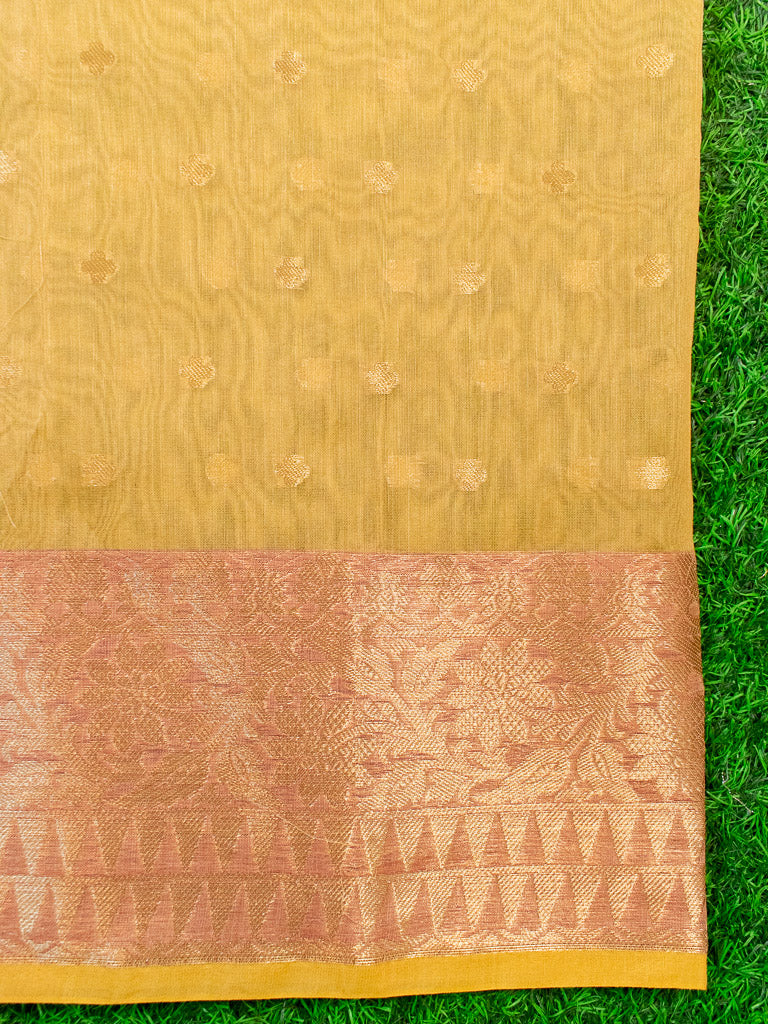 Banarasi Chanderi Cotton Zari Polka Dots Weaving-Yellow