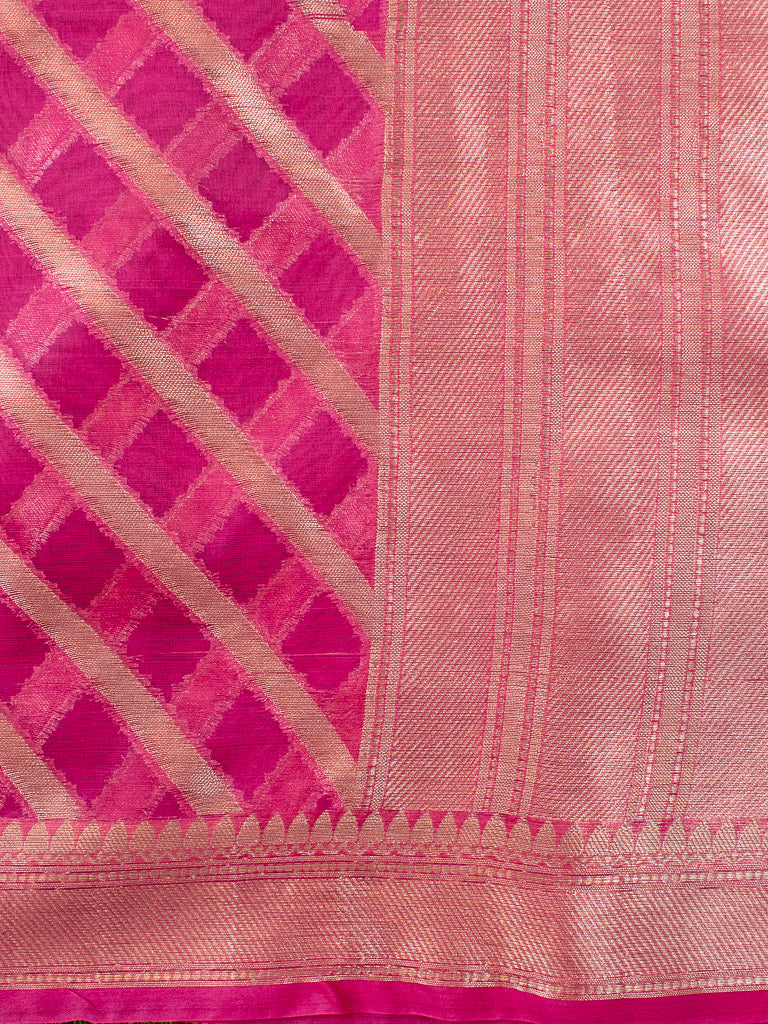 Banarasi Organza Mix Saree With Leheriya Zari Weaving-Pink