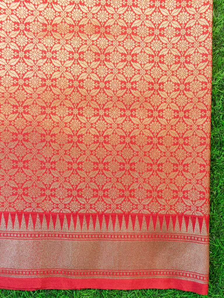 Banarasi Handloom Art Katan Silk Saree With Meena Jaal Weaving-Red