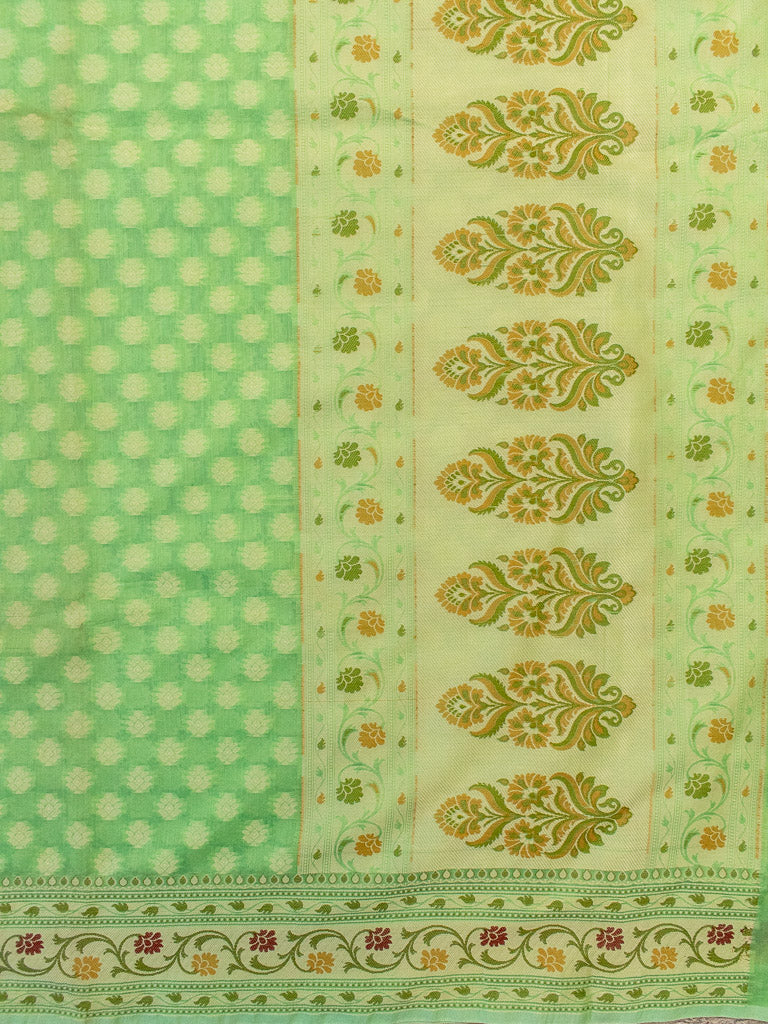 Banarasi Pure Cotton Saree Zari & Resham Buti Weaving-Green