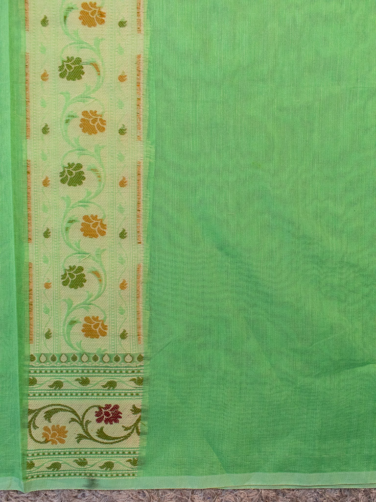 Banarasi Pure Cotton Saree Zari & Resham Buti Weaving-Green