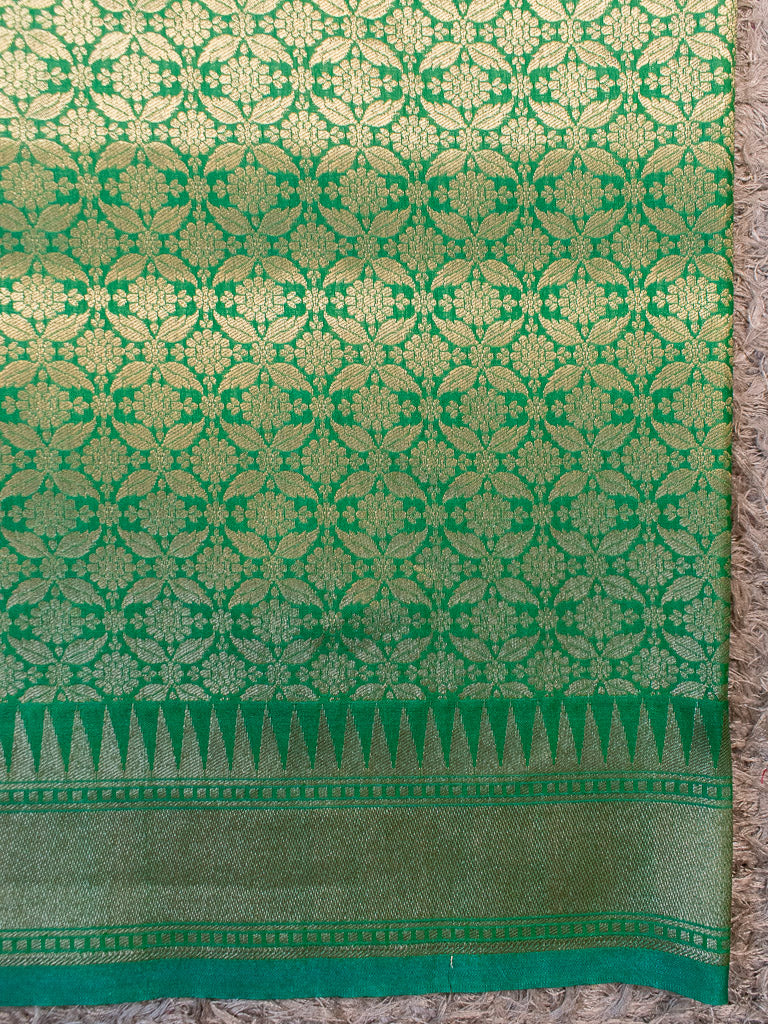Banarasi Handloom Art Katan Silk Saree With Meena Jaal Weaving-Green