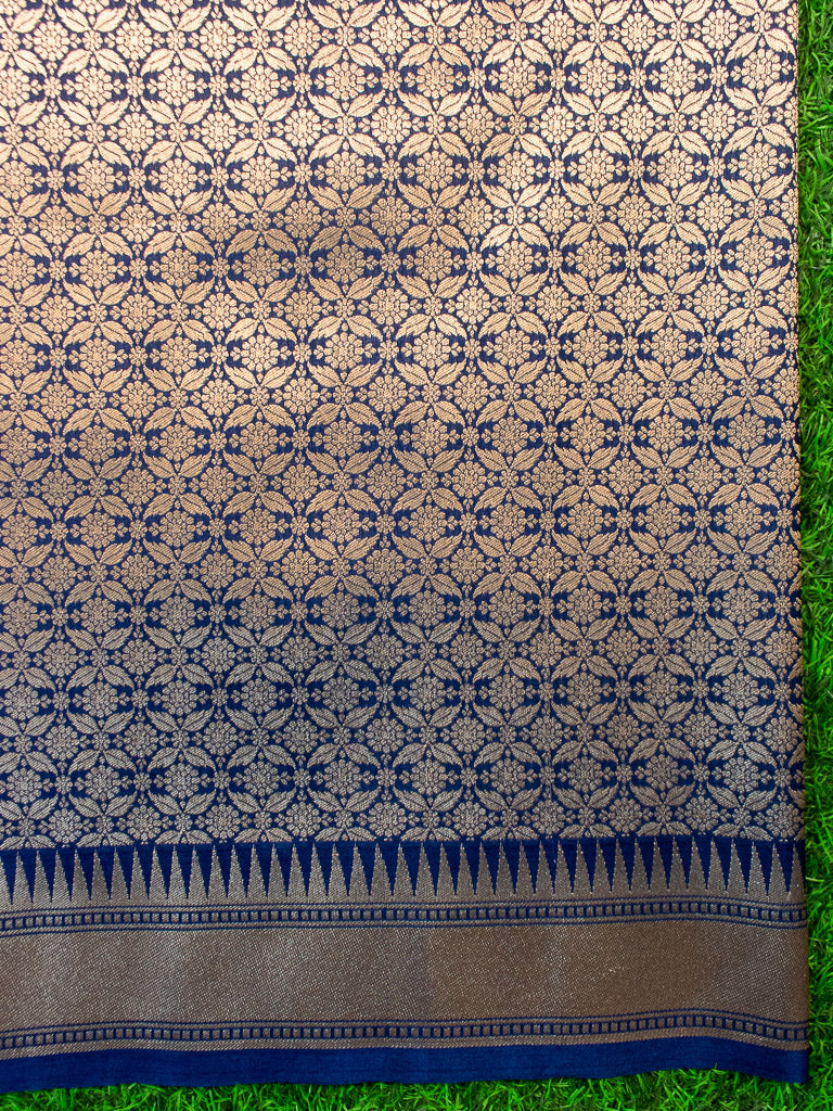 Banarasi Handloom Art Katan Silk Saree With Meena Jaal Weaving-Blue