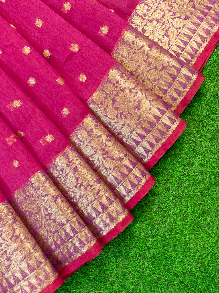 Banarasi Chanderi Cotton Zari Polka Dots Weaving-Magenta