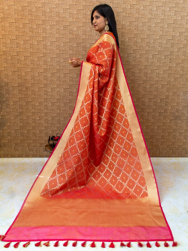 Banarasi Semi Silk Saree With Zari Weaving-Red
