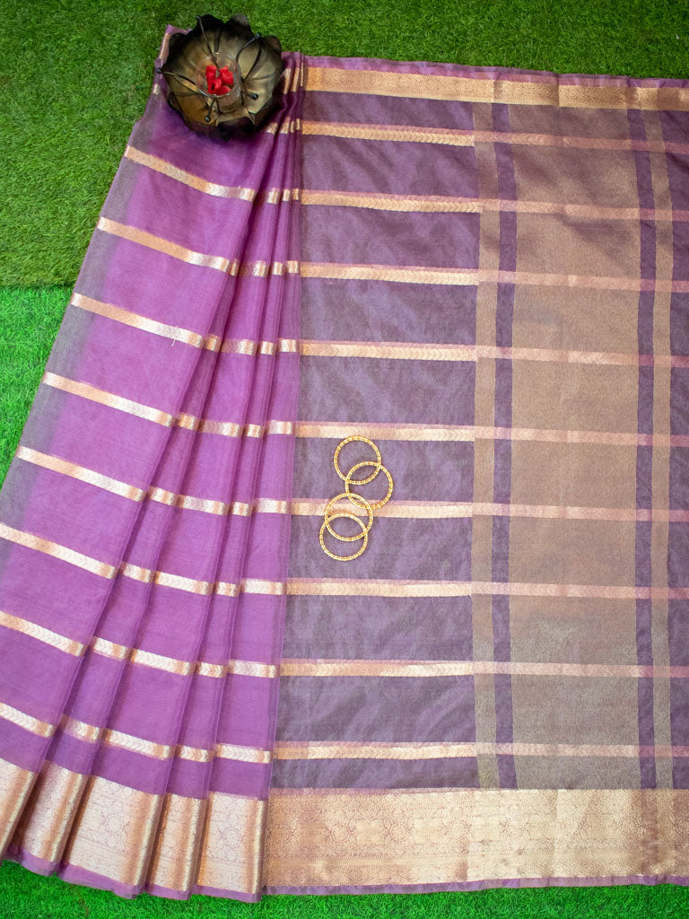 Banarasi organza Saree With Zari Weaving-Purple