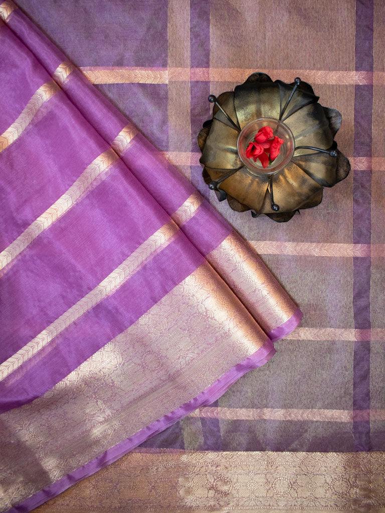 Banarasi organza Saree With Zari Weaving-Purple
