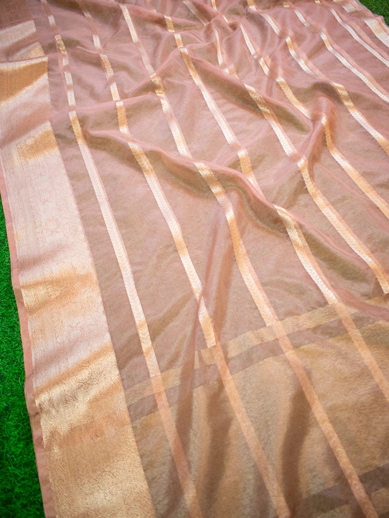 Banarasi organza Saree With Zari Weaving-Peach