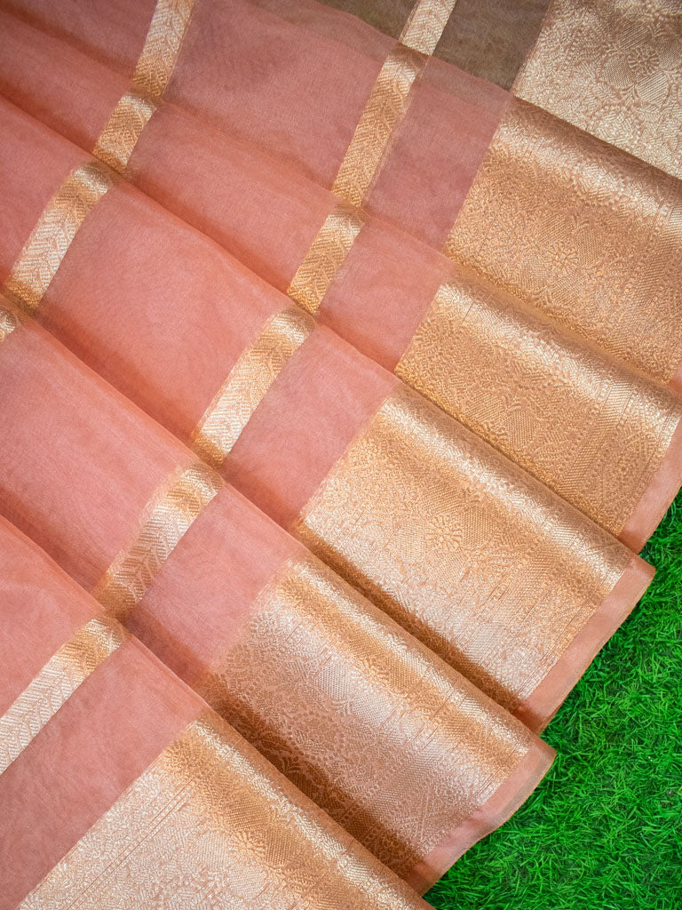 Banarasi organza Saree With Zari Weaving-Peach