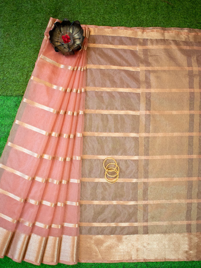 Banarasi organza Saree With Zari Weaving-Peach