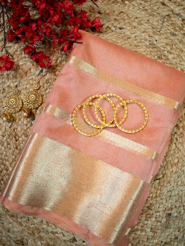 Banarasi organza Saree With Zari Weaving-Peach