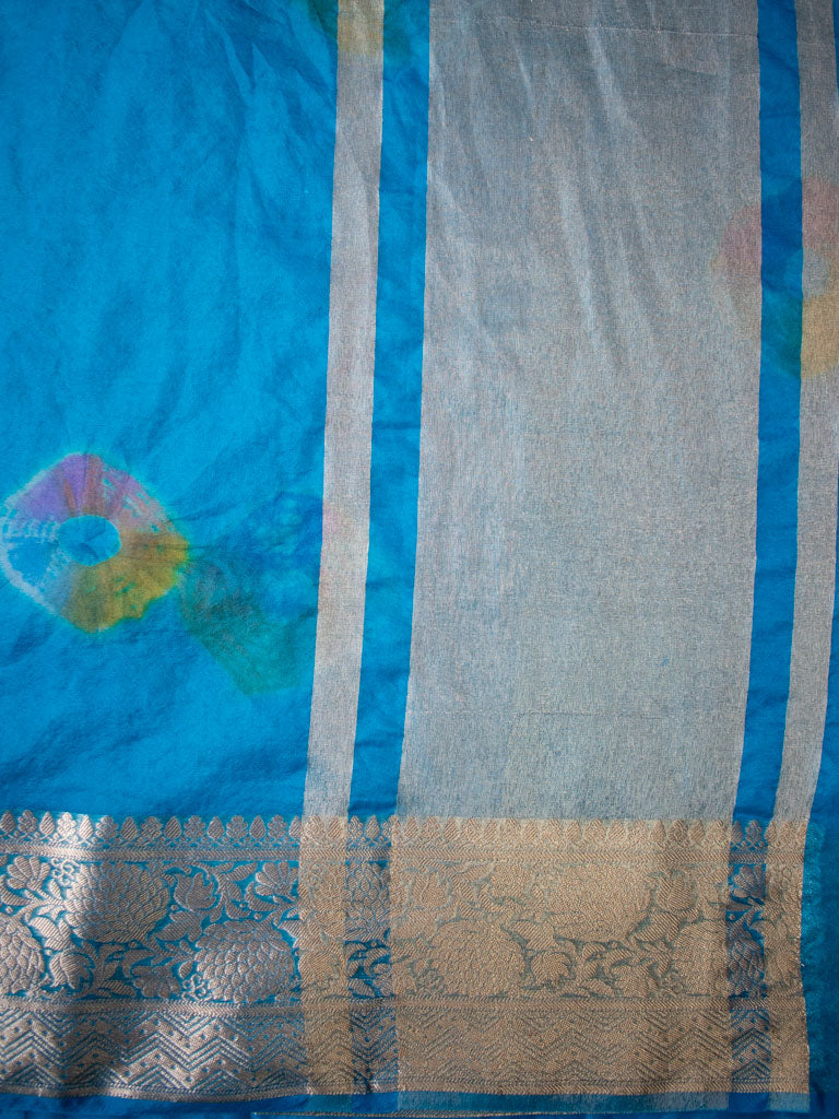 Banarasi Bandhani Dyed Organza Saree With Zari Border-Blue