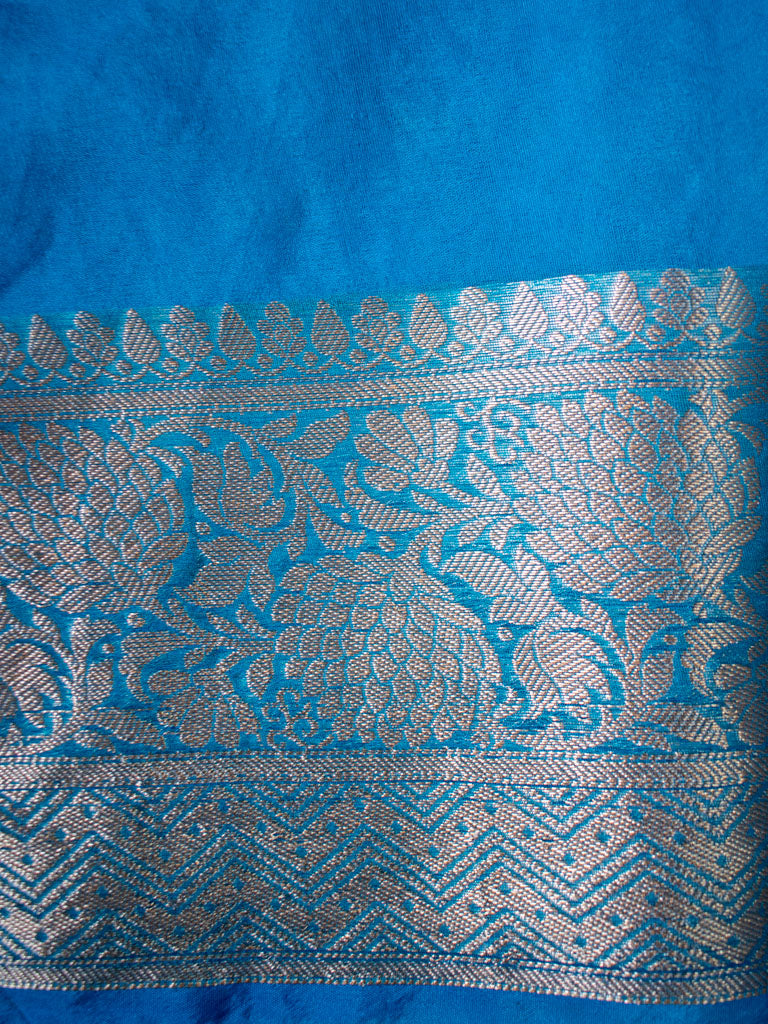 Banarasi Bandhani Dyed Organza Saree With Zari Border-Blue